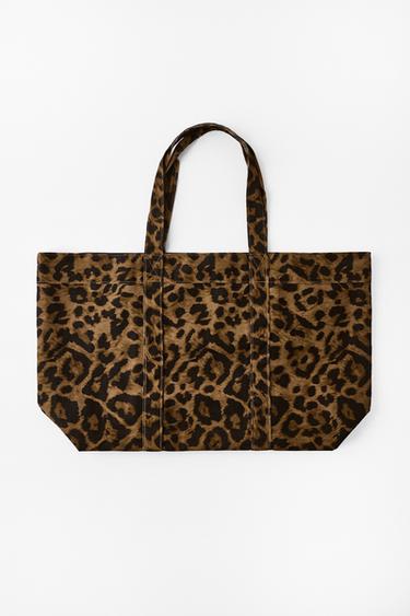 MAXI BORSA IN TWILL CON STAMPA ANIMALIER - Leopardato di Zara