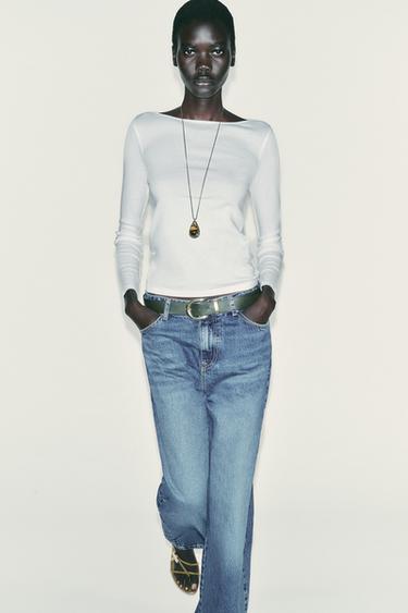 COTTON BOAT NECK T-SHIRT - White by Zara