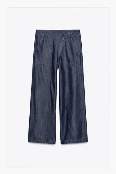 Zara ZW COLLECTION CROSSOVER DENIM PANTS - Blue