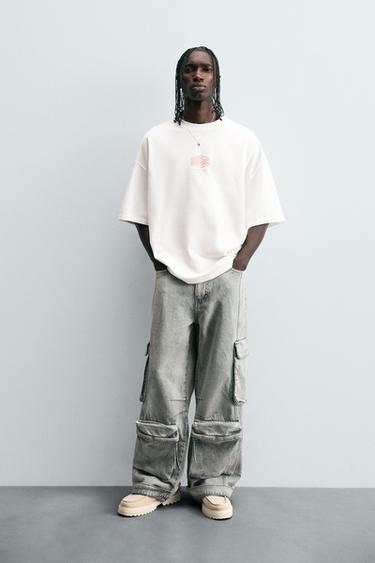 Zara CARGO DENIM PANTS WITH POCKETS - Blue - Image 0