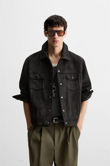 Zara FAUX SUEDE REGULAR FIT JACKET - Black