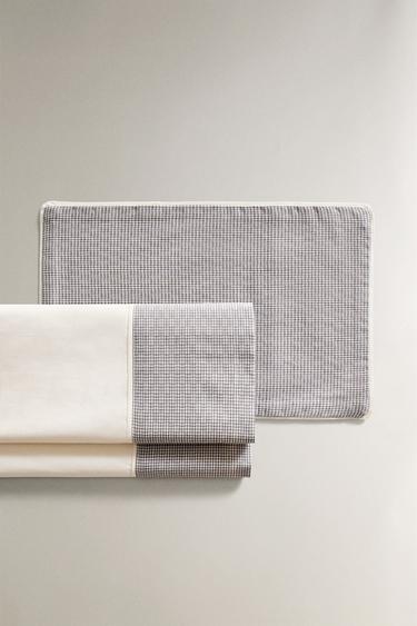 CHECK MINI COT SHEET SET - White / Grey by Zara - Image 0