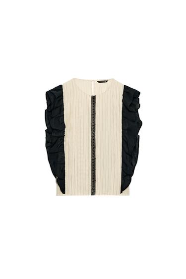 STRIPED BLOUSE WITH RUFFLES - Black / Ecru by Zara