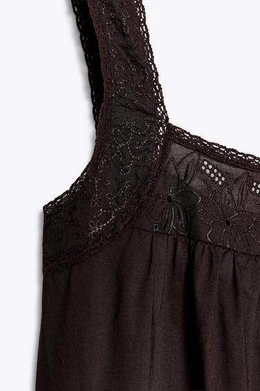 EMBROIDERED DRESS WITH LACE TRIM - Brown by Zara - Image 7