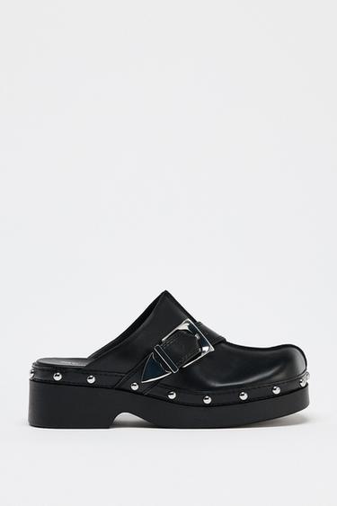 Zara BUCKLE STUD CLOGS - Black