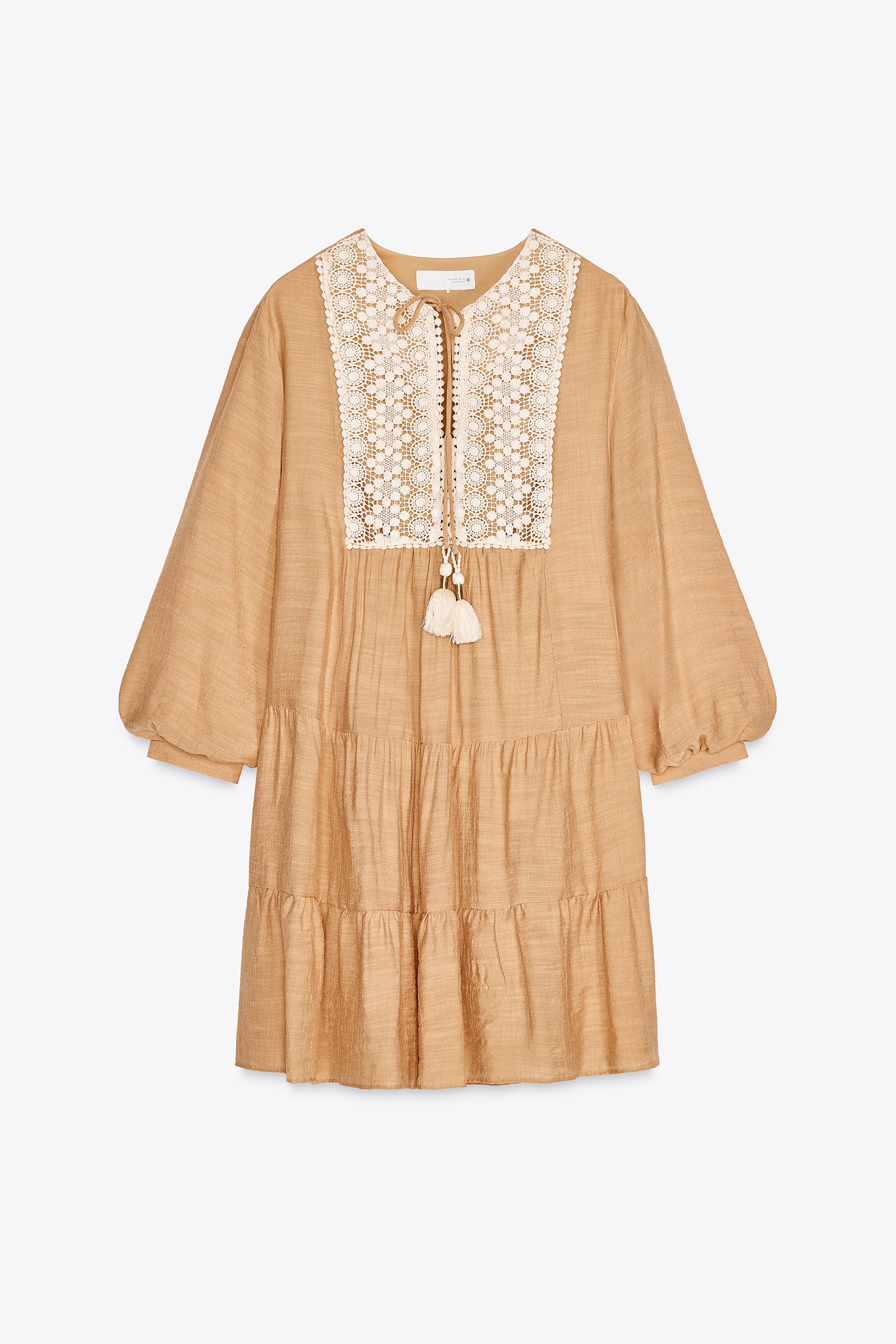 ミニワンピース 胸元刺繍入り - ピーチ | ZARA Japan / 日本