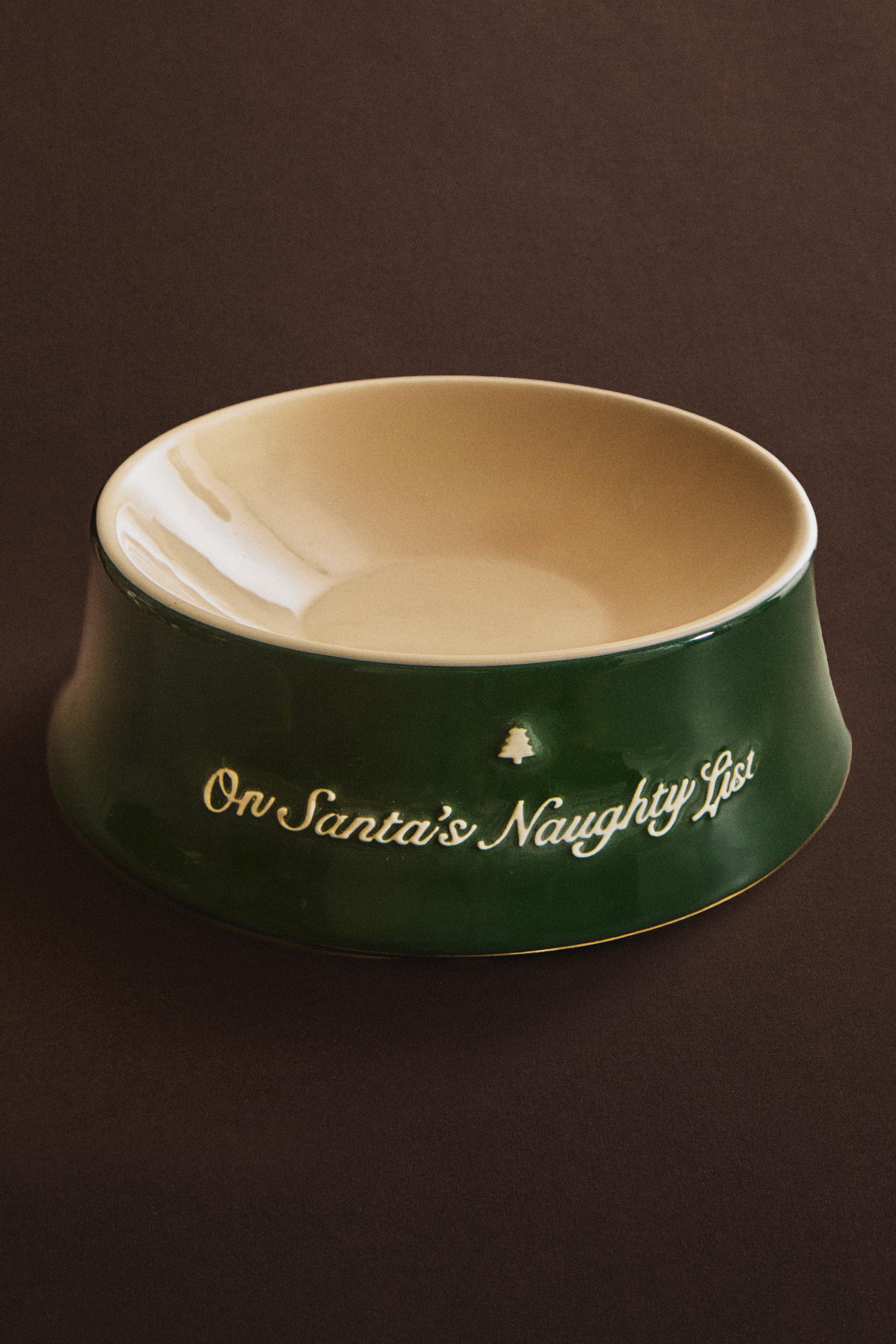 CHRISTMAS STONEWARE PET FOOD BOWL