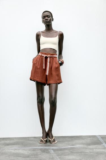 BERMUDA MET GEBORDUURDE CEINTUUR - Terracotta van Zara - Afbeelding 0