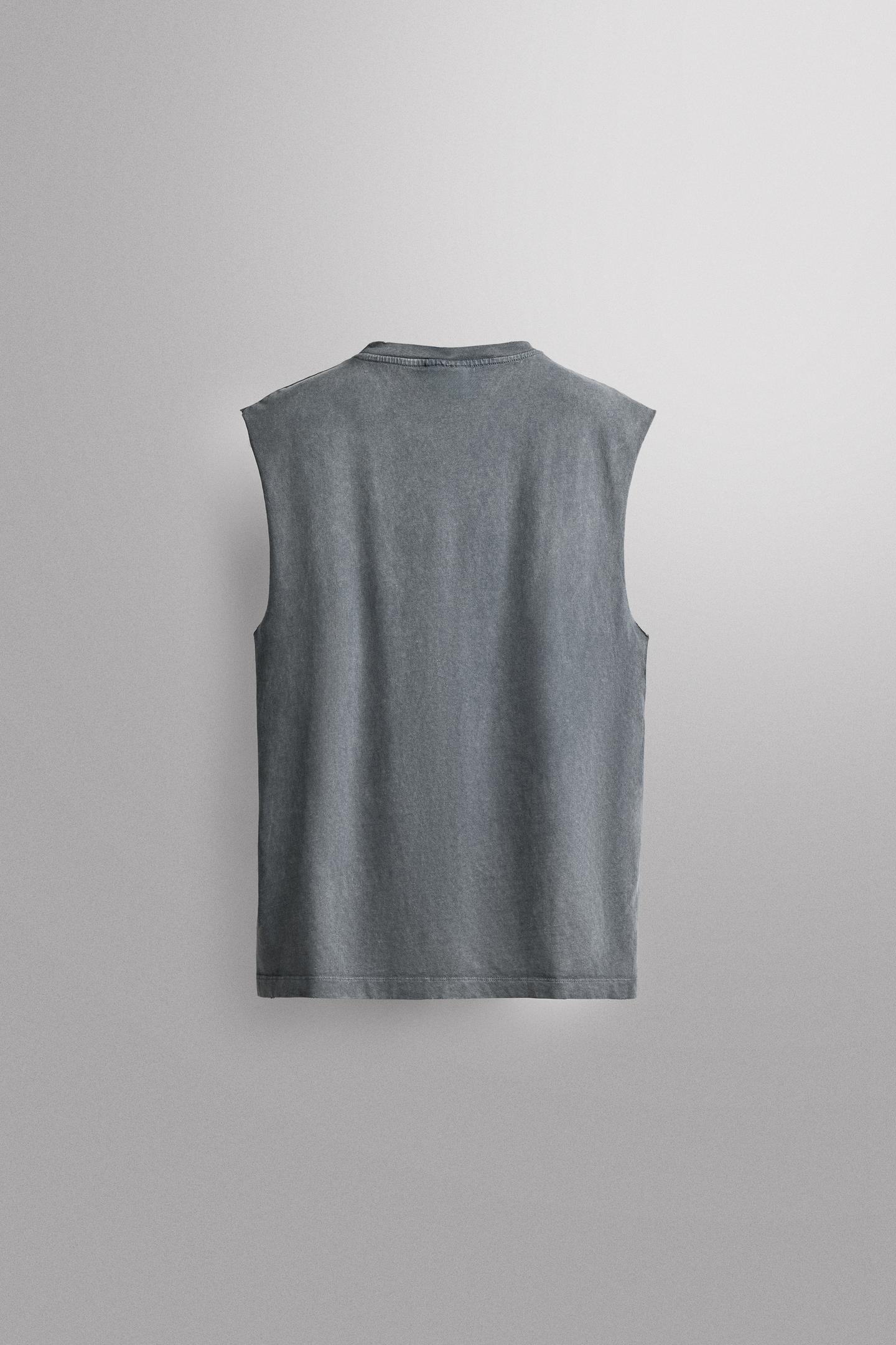 Мужской топ Zara Cotton Running Tank Top, цвет: Выцветший синий — фото 7
