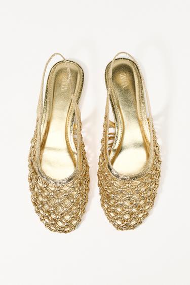 Zara METALLIC BRAIDED SLINGBACKS - Gold