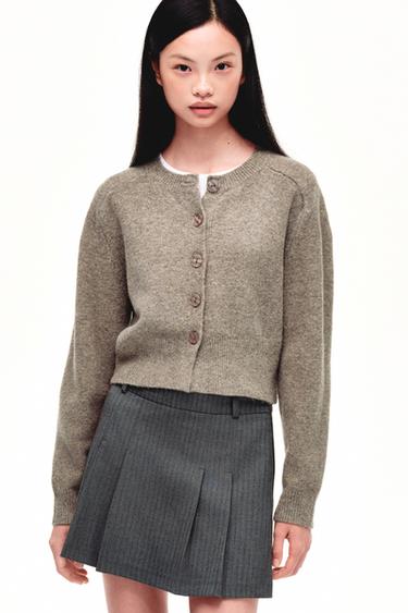 Zara 柔軟針織開襟衫 - 金屬棕黃色