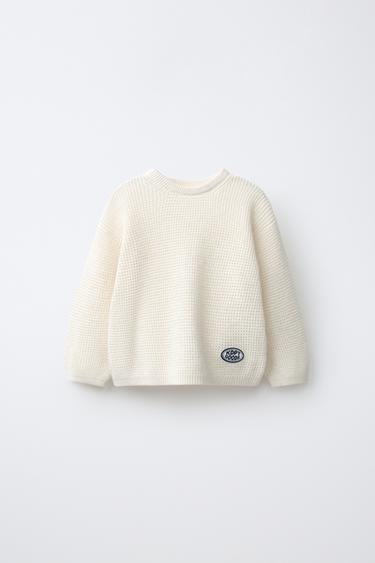 EMBROIDERED WAFFLE-KNIT JUMPER - Light beige by Zara
