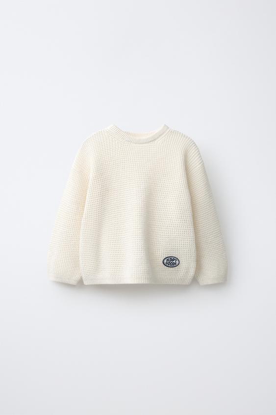 EMBROIDERED WAFFLE-KNIT JUMPER - Light beige by Zara - Image 0