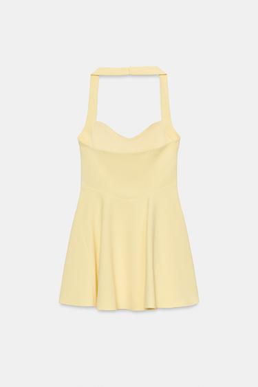 ROBE HALTER ÉVASÉE - Jaune de Zara - Image 4
