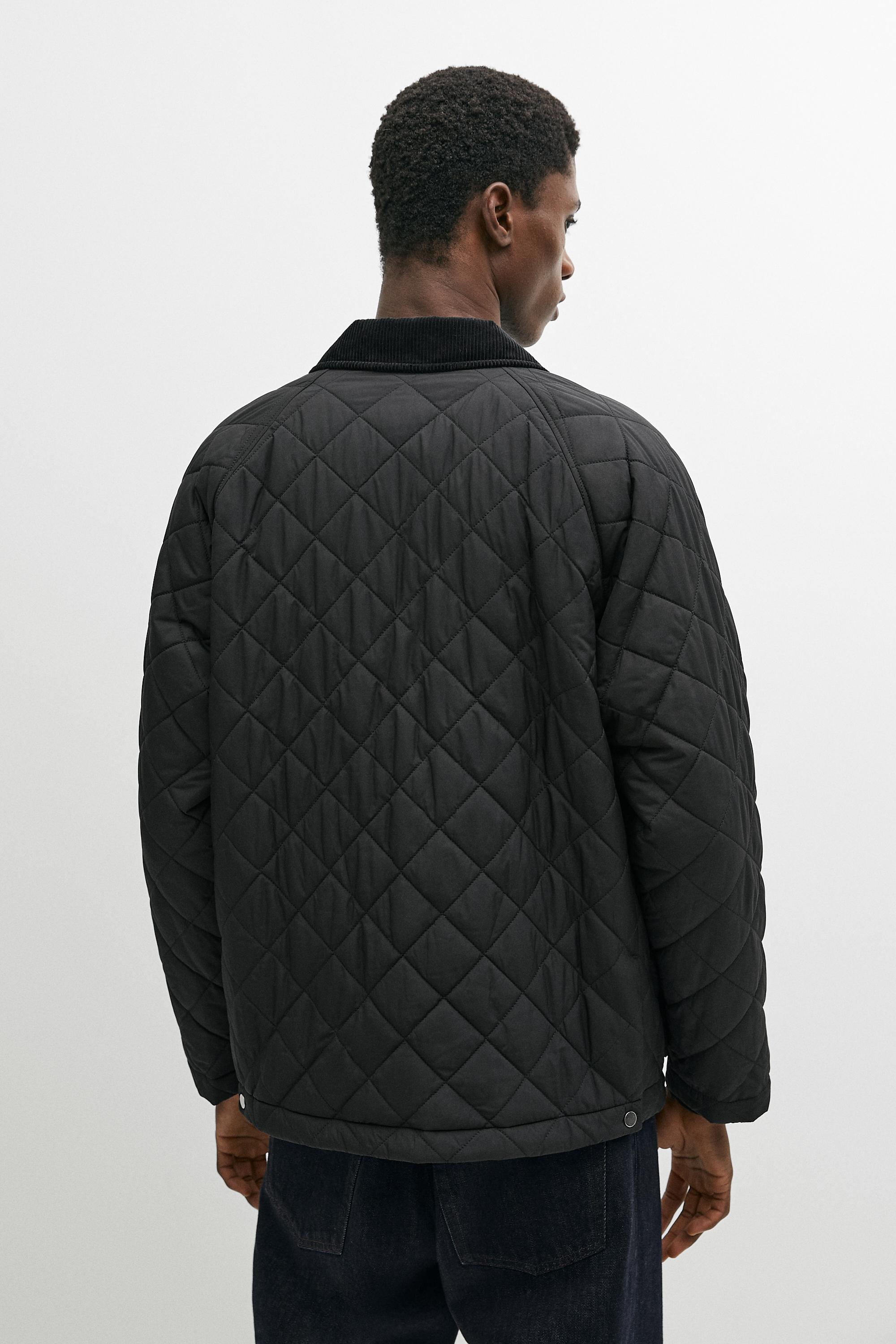 Quilted jacket with corduroy collar