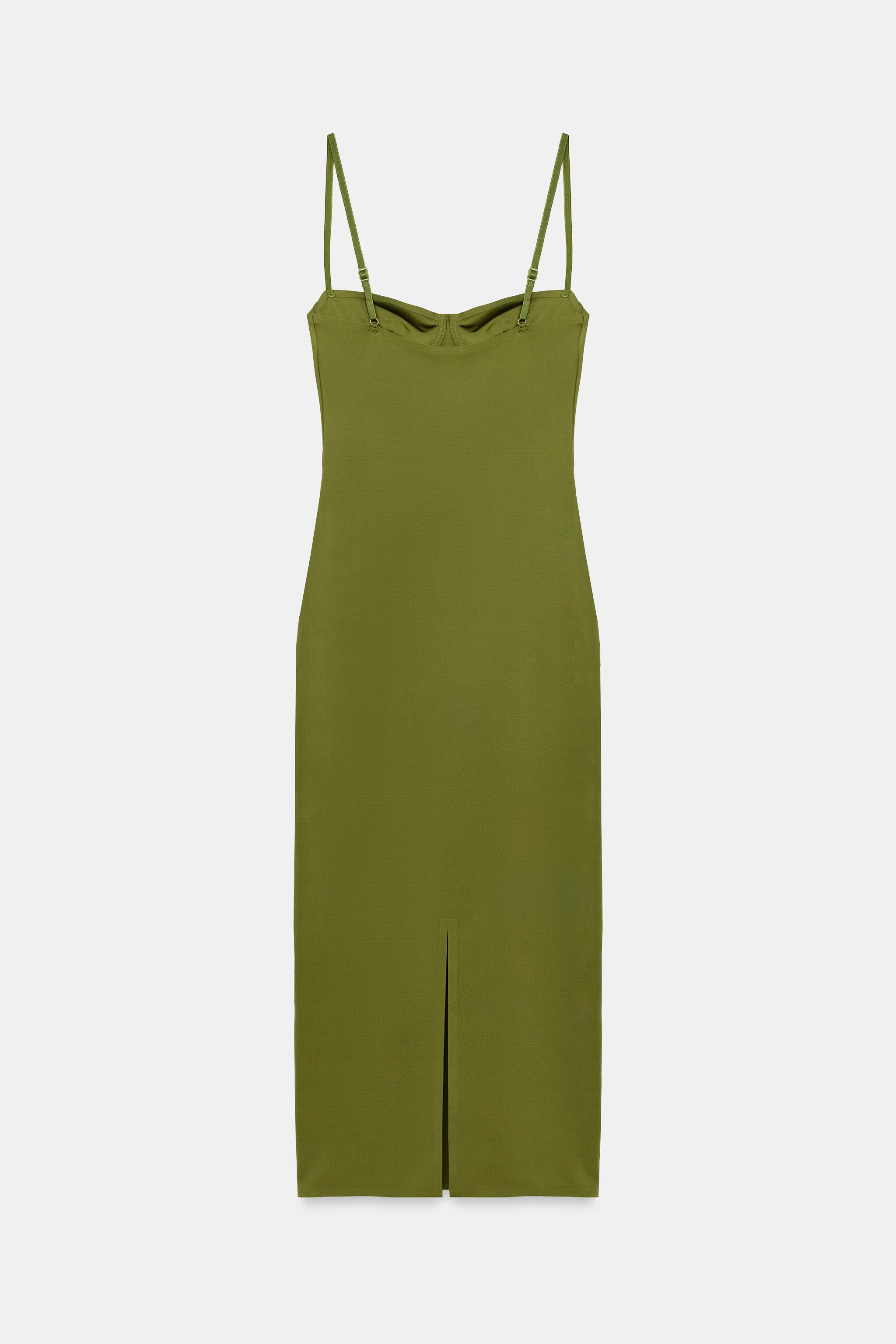 zara midi dress green POLYAMIDE - Black colour: chocolate-ruched-midi-dress-with-gold-chain-straps