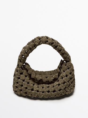 Zara Split suede braided mini bag - Khaki