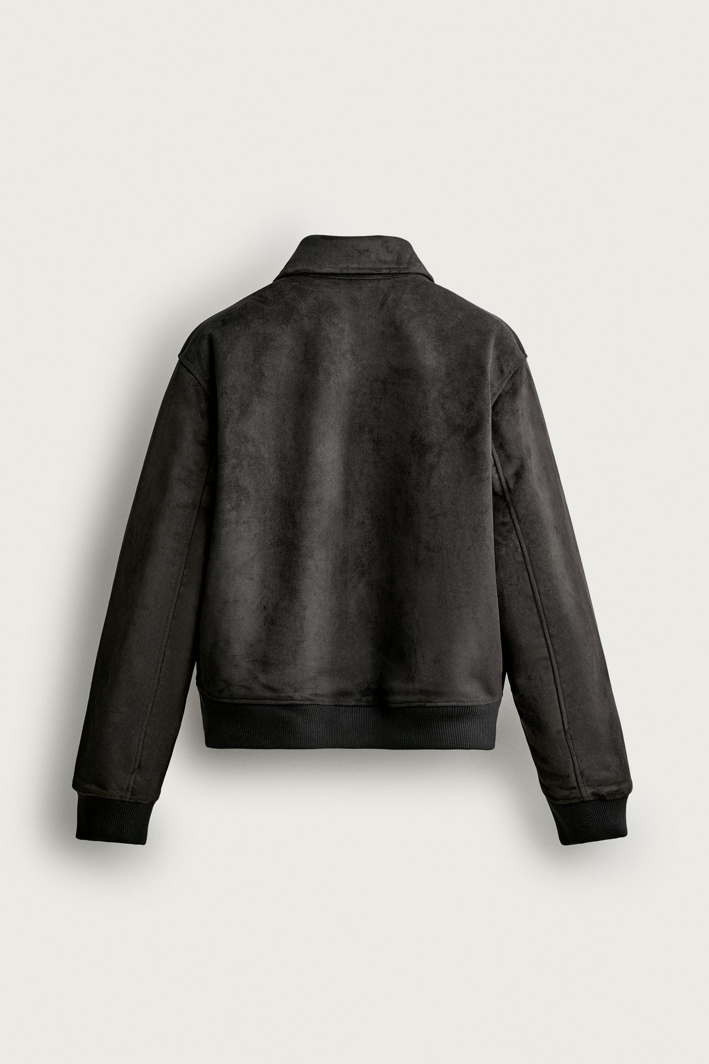 Куртка Zara Faux Suede Bomber, цвет: Антрацитовый серый — фото 8