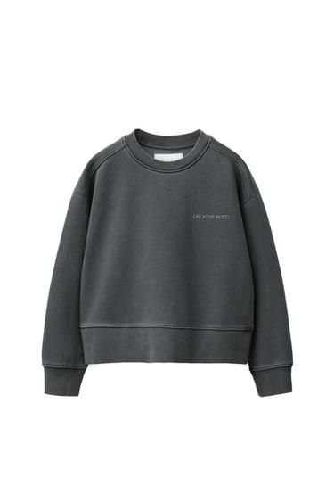 WASHED EFFECT TEXT SWEATSHIRT