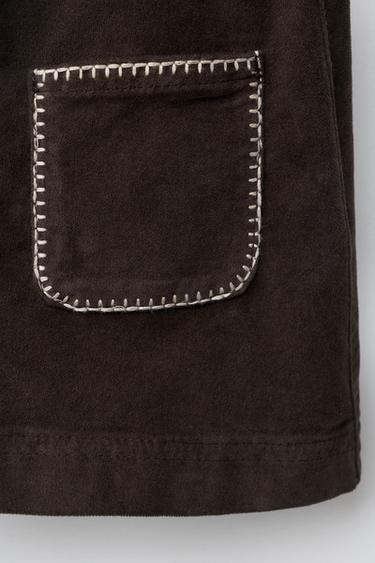 VELVET SKIRT WITH PIPING POCKETS - Brown by Zara - Image 3