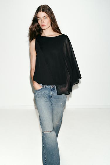 CONTRAST CAPE BLOUSE - Black by Zara - Image 4