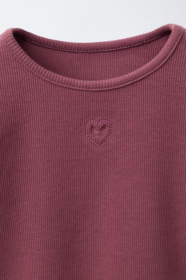 RIBBED T-SHIRT WITH HEART DETAIL - Brown by Zara - Image 2