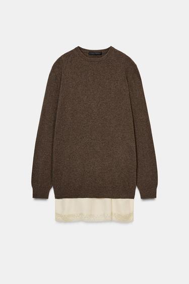 Zara COMBINATION WOOL BLEND JUMPER - Dark mink