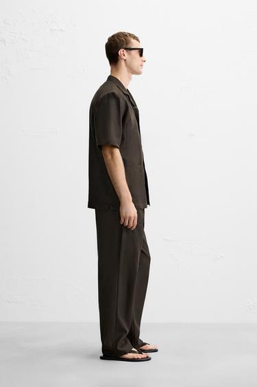 CHEMISE 100 % LIN À POCHES - Chocolat de Zara - Image 4
