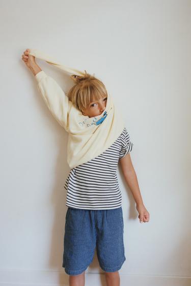 STRIPED LOOSE-FITTING DENIM BERMUDA SHORTS - Indigo by Zara