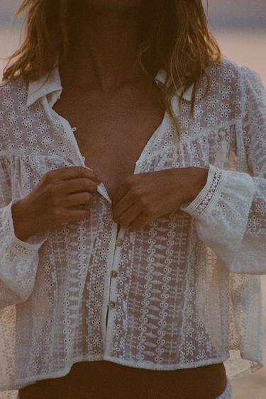CAMISA BORDADOS PERFORADOS - Blanco de Zara
