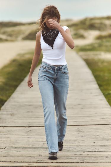 JEAN TRF DROIT À TAILLE HAUTE - Bleu clair de Zara
