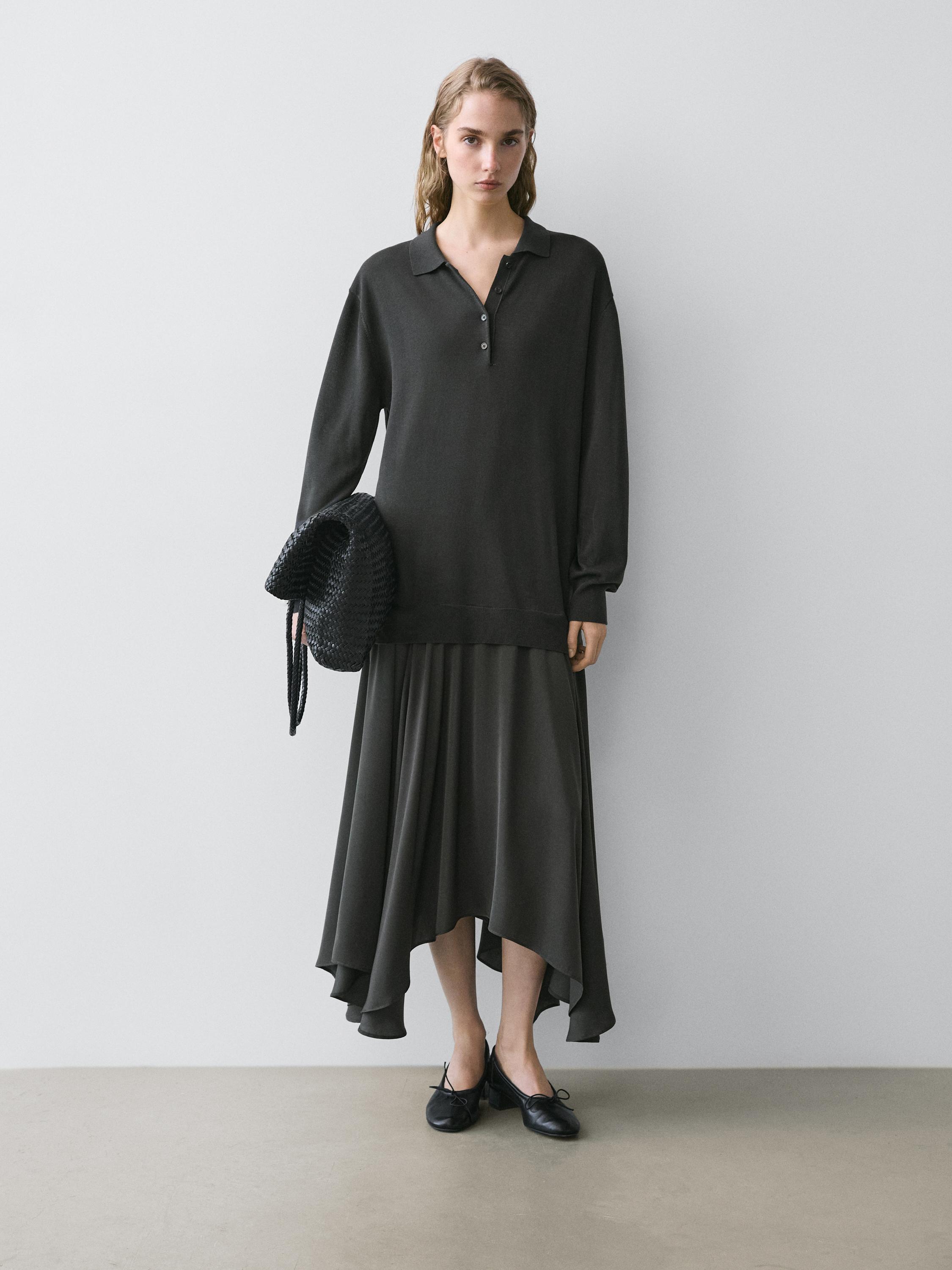 Contrast knit polo dress