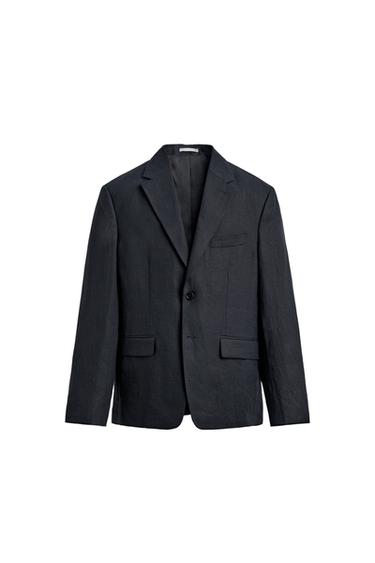 Zara 100% LINEN SUIT JACKET - Navy blue