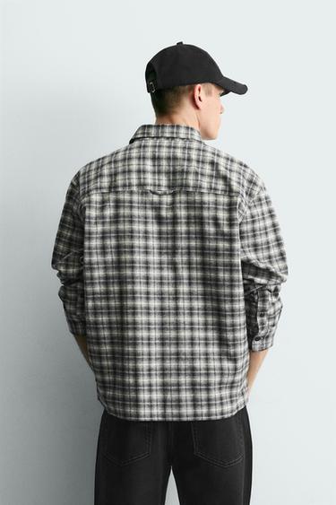 EMBROIDERED CHECK FLANNEL SHIRT - Black / White by Zara - Image 2