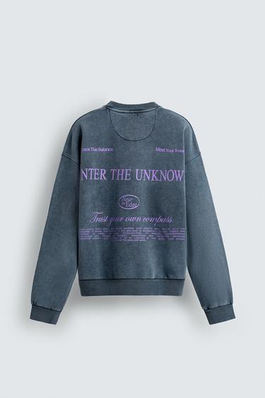 WASHED PRINTED TEXT SWEATSHIRT - Faded blue by Zara