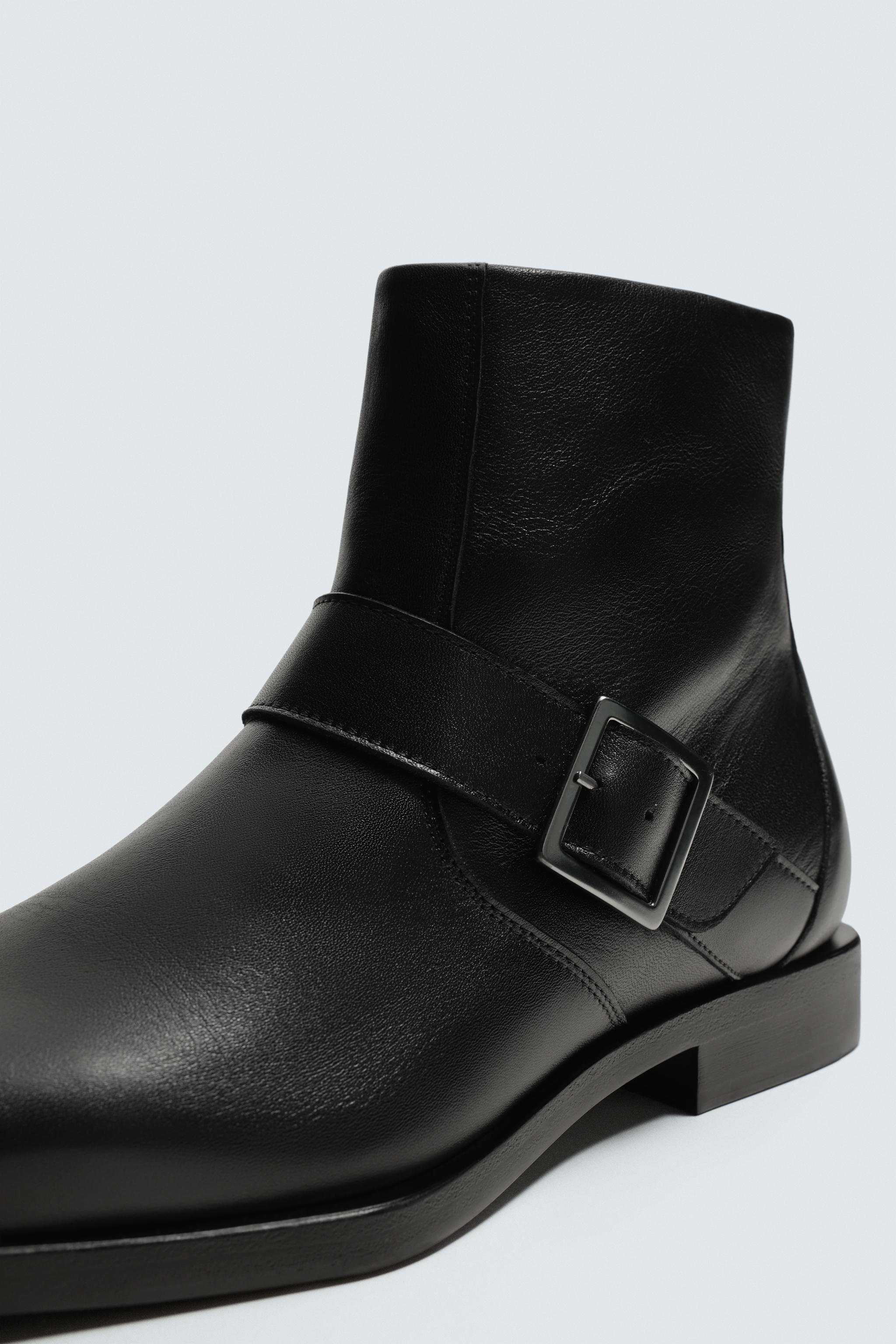 バックル付きレザーブーツ - ブラック | ZARA Japan / 日本