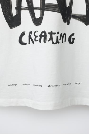 PRINTED SLOGAN T-SHIRT - Oyster-white by Zara - Image 3