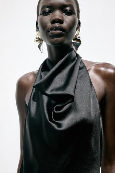 SATIN HALTER MINI DRESS - Black by Zara - Image 2