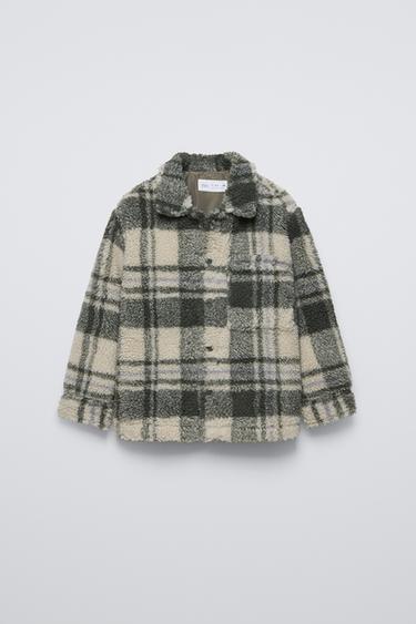 FAUX SHEARLING CHECK OVERSHIRT - Ecru by Zara - Image 0