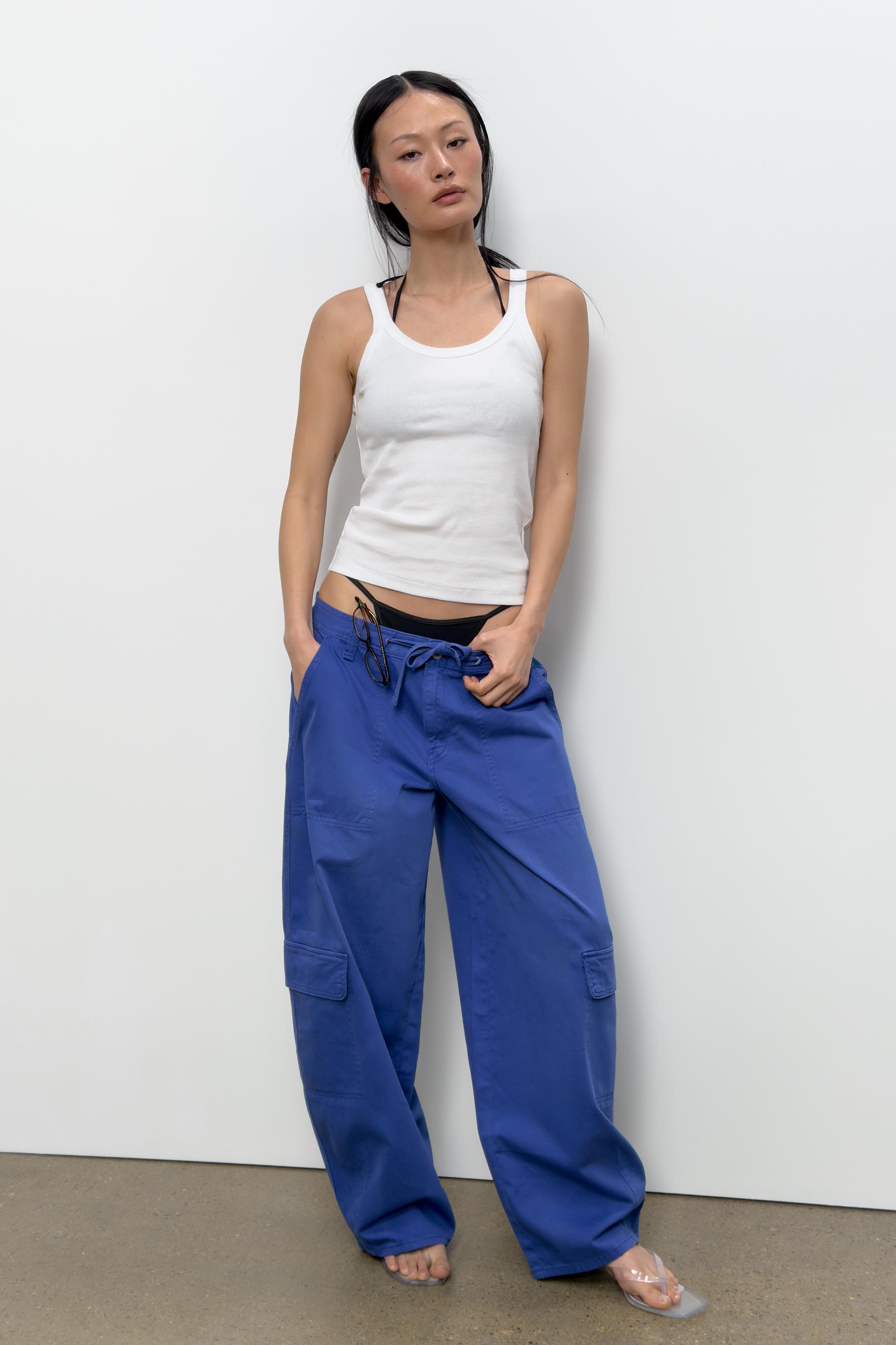 COTTON RIBBED STRAP TOP - Navy blue | ZARA United States