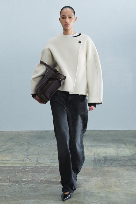 Zara SHORT WOOL-BLEND COAT ZW COLLECTION - Ecru - Image 0