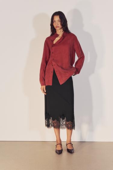 ZW COLLECTION HIGH NECK SIDE CLOSURE SHIRT — Maroon 2