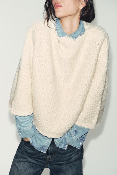 THICK KNIT CAPE JUMPER - Ecru by Zara - Image 2