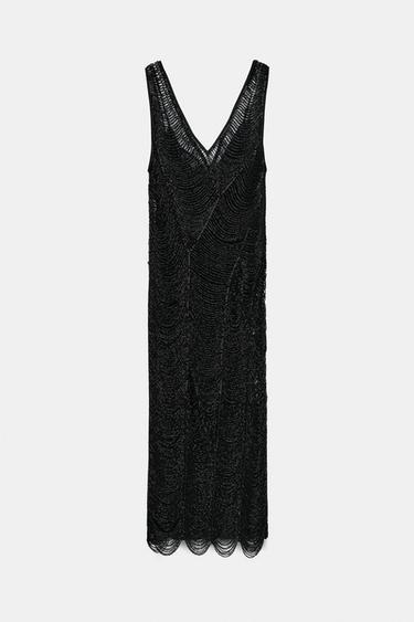 VESTIDO MIDI ABALORIOS ZW COLLECTION - Negro de Zara