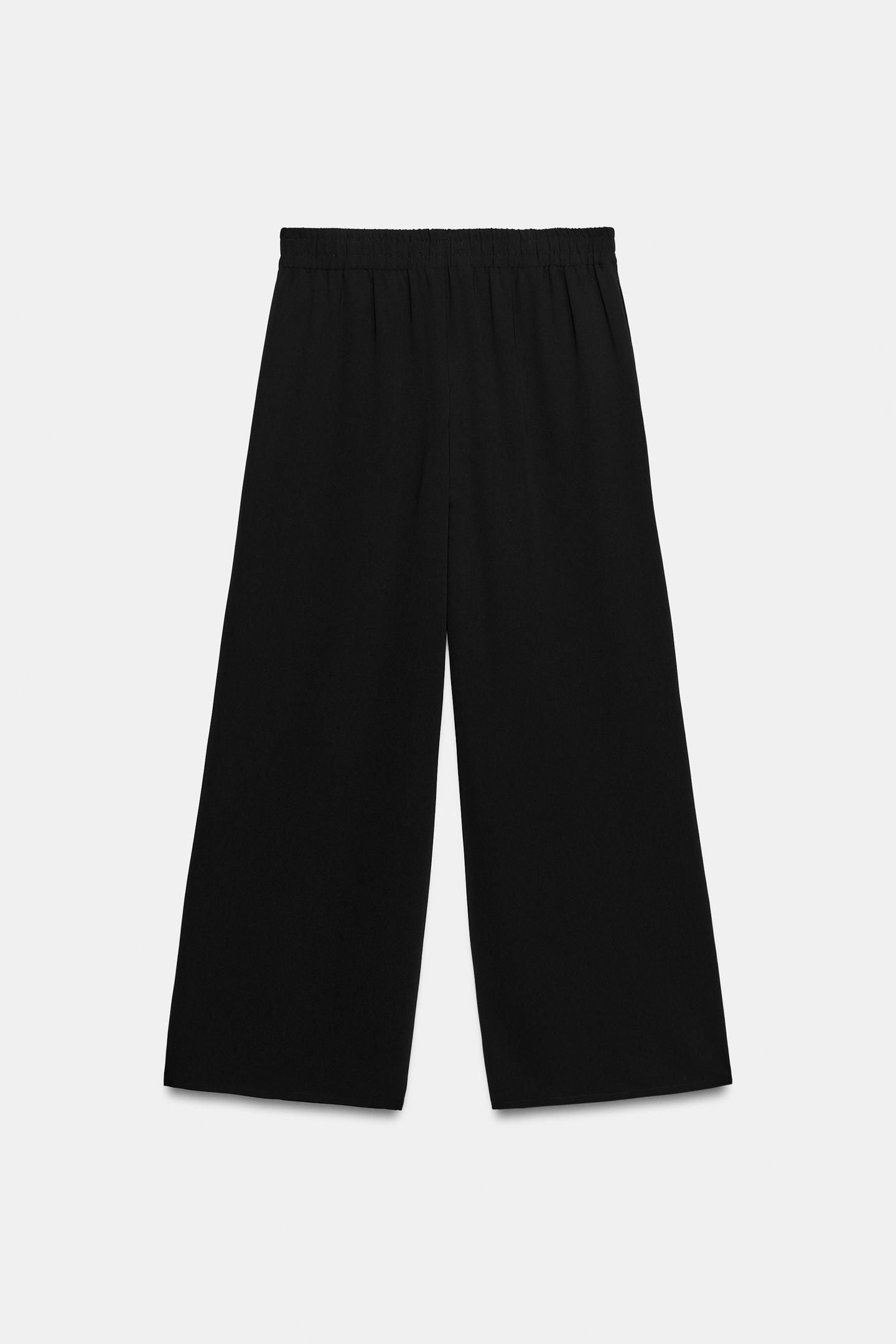 Женские брюки Zara Elastic Waist Wide-Leg, цвет: Чёрный — фото 3