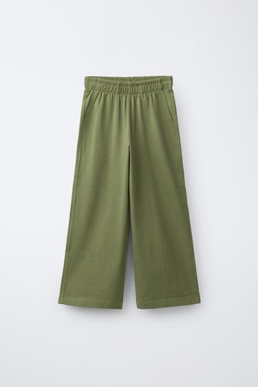 WIDE-LEG HEAVY JERSEY TROUSERS - Khaki by Zara