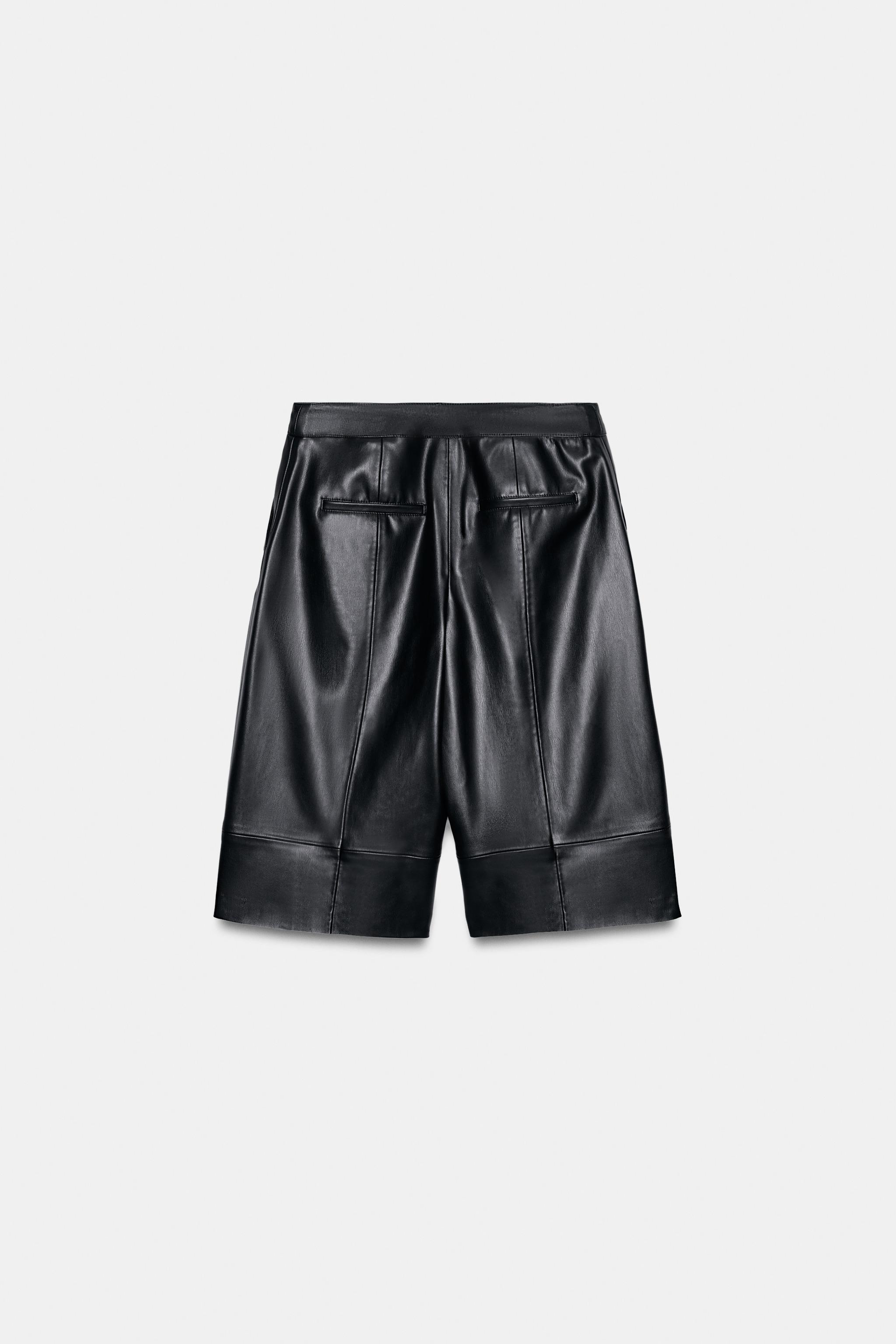 ロングフェイクレザーバミューダパンツ - ブラック | ZARA Japan / 日本