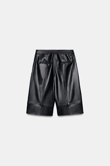 LONG FAUX LEATHER BERMUDA SHORTS - Black by Zara - Image 4