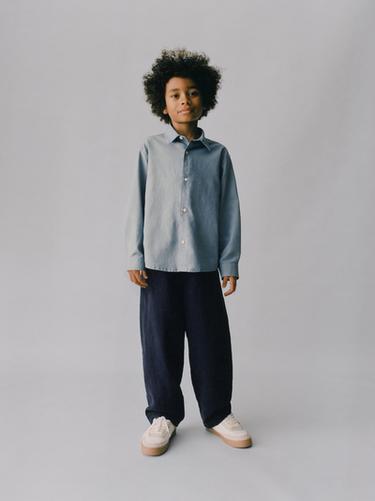 Zara PLAIN WOVEN LINEN BLEND SHIRT - Blue