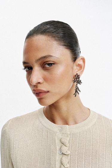 Zara SPARKLY CORAL EARRINGS - Anthracite grey